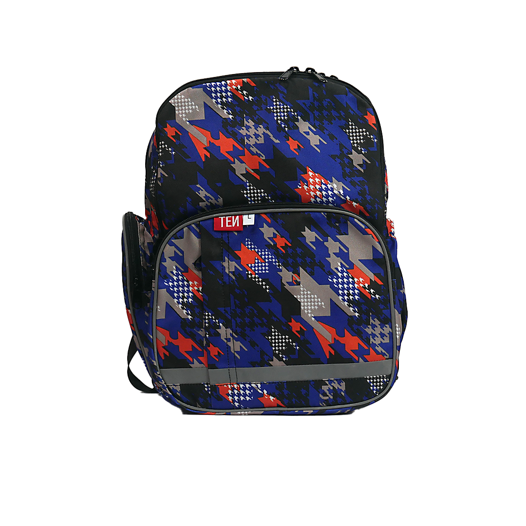 Large Schoolbag Black, Red and Grey Stripes