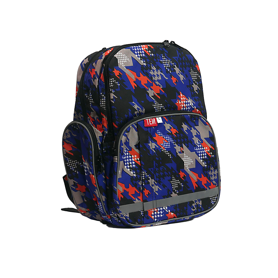 Large Schoolbag Black, Red and Grey Stripes