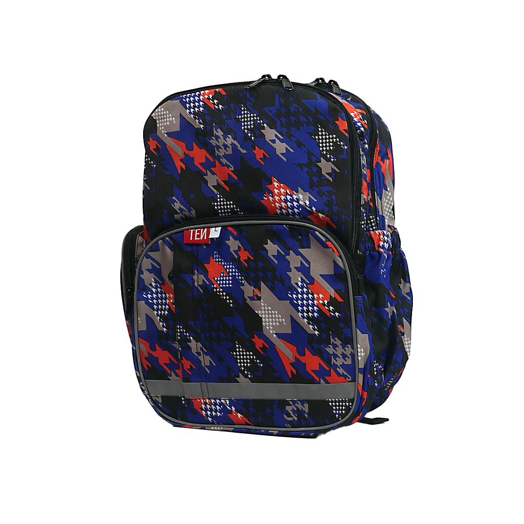 Large Schoolbag Black, Red and Grey Stripes