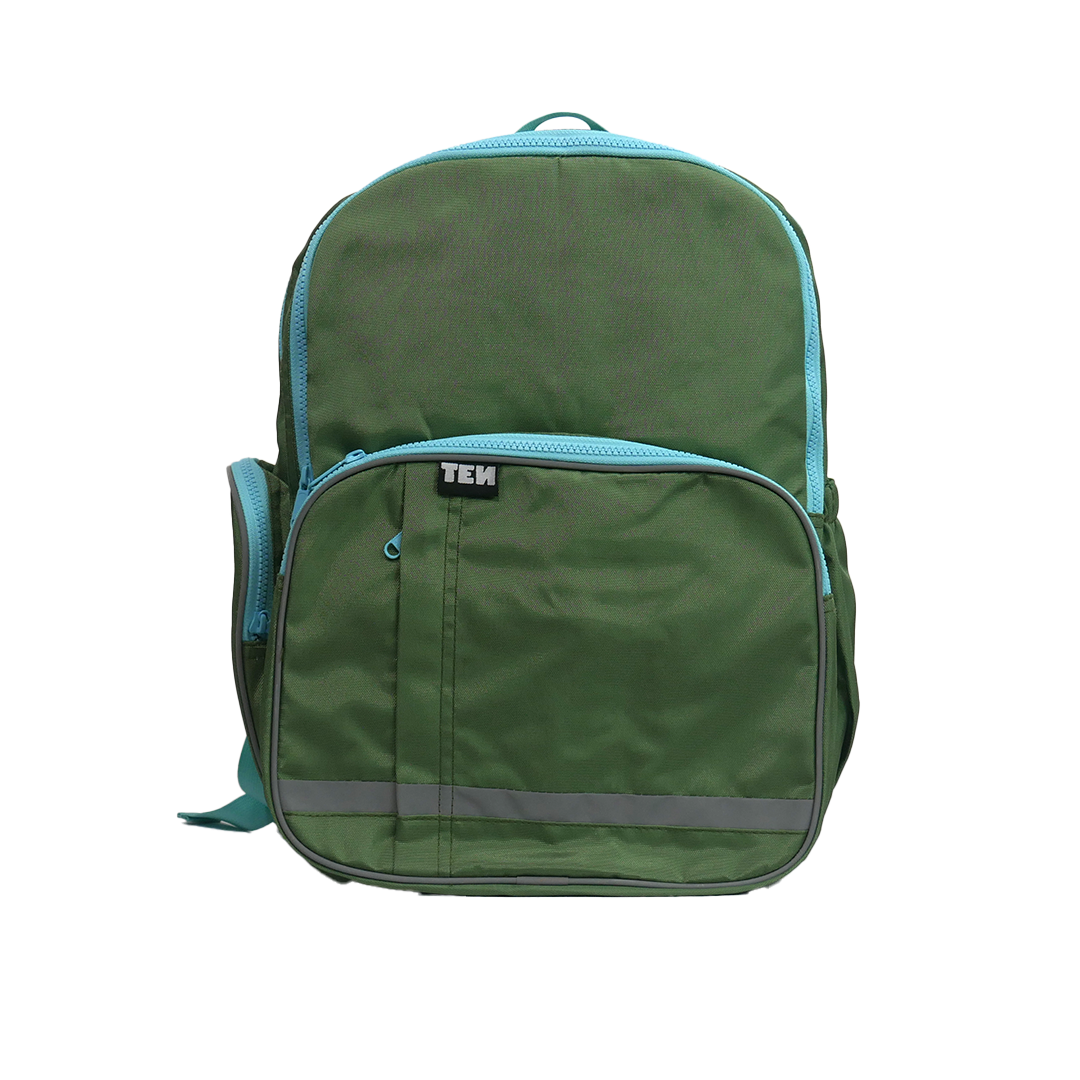 Large Schoolbag Green on Green Zipper