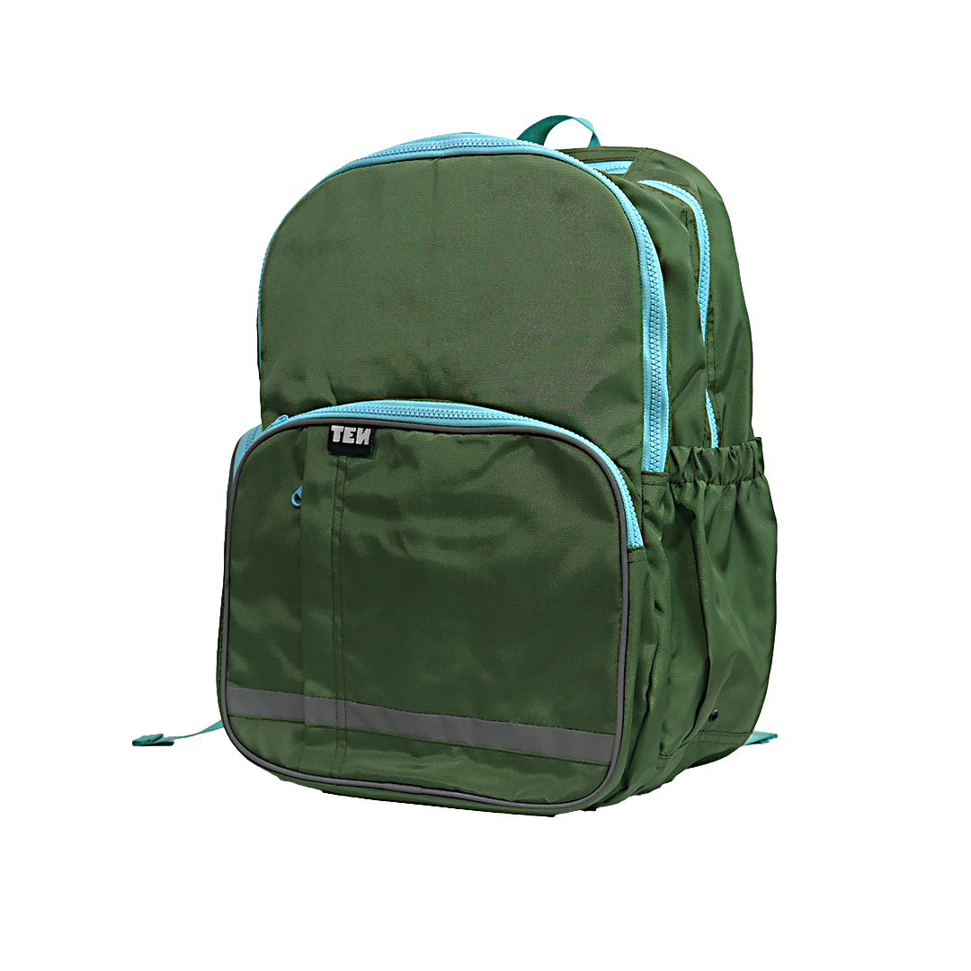 Large Schoolbag Green on Green Zipper
