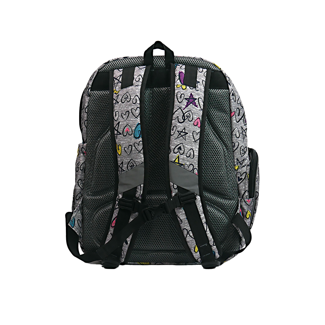 Large Schoolbag Doodles on Grey Black Zipper