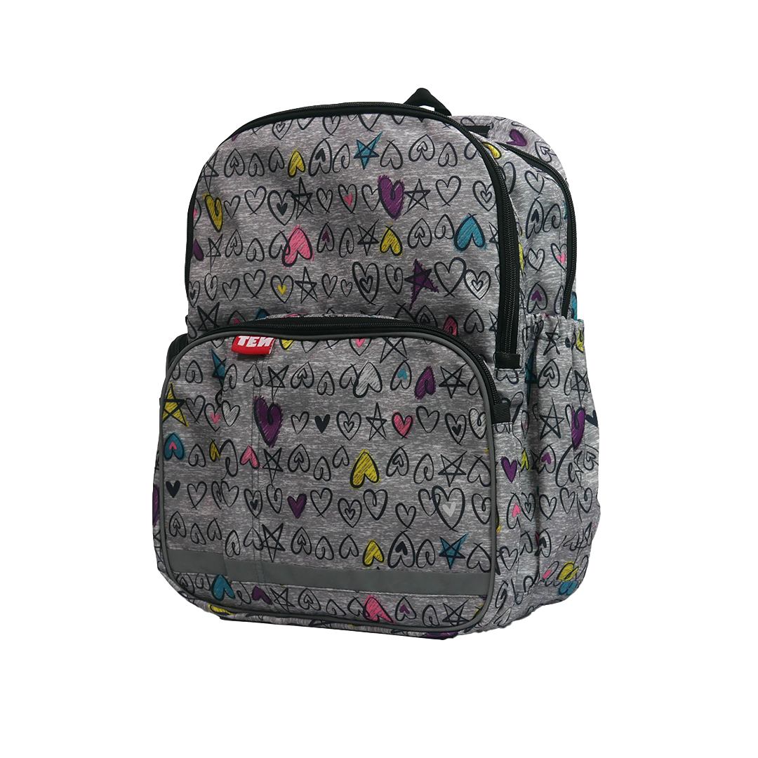 Large Schoolbag Doodles on Grey Black Zipper