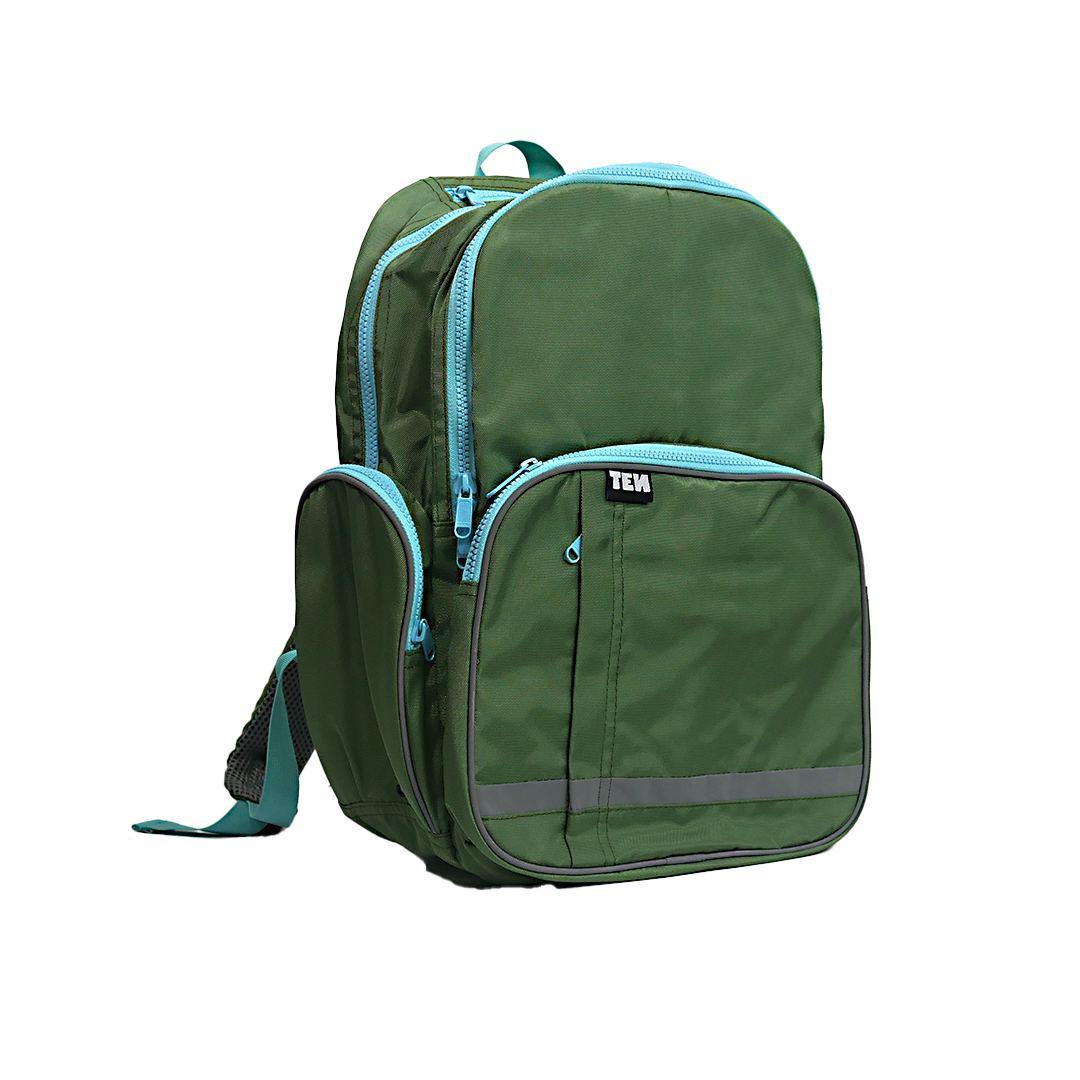 Large Schoolbag Green on Green Zipper